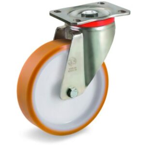 Cast Polyurethane Tyre Bonded to Nylon Centre, Swivel Top Plate Castor, P Duty