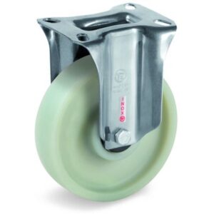 Polyamide Heat Resistant Nylon Charged with Glass Fibre, Stainless Steel Fixed Top Plate Castor, NLX Duty