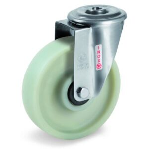 Polyamide Heat Resistant Nylon Charged with Glass Fibre, Stainless Steel Bolt Hole Castor, NLX duty
