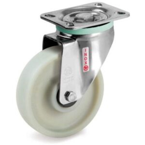 Polyamide Heat Resistant Nylon Charged with Glass Fibre, Stainless Steel Swivel Top Plate Castor, NLX Duty