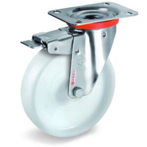Polyamide 6 Solid Heavy Duty Wheel, Stainless Steel Swivel Top Plate Castor with Brake, PX duty