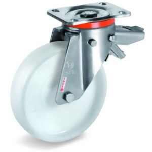 Polyamide 6 Solid Wheel, Stainless Steel Swivel Top Plate Castor with Brake, PX duty