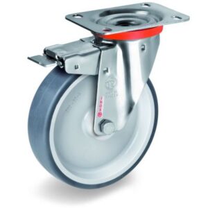 TPR Tyre with Polypropylene Centre, Stainless Steel Swivel Top Plate Castor with Brake, NLX Duty