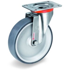 TPR Tyre with Polypropylene Centre, Stainless Steel Swivel Top Plate Castor, NLX Duty
