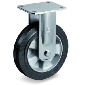 Elastic Rubber Tyre Bonded to Aluminium Centre, Electro Welded Fixed Top Plate Castor, EE MHD Duty