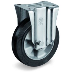 Elastic Rubber Tyre Bonded to Aluminium Centre, Fixed Top Plate Castor, M Duty