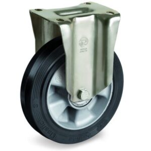 Elastic Rubber Tyre Bonded to Aluminium Centre, Fixed Top Plate Castor, P Duty