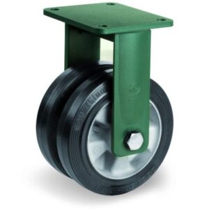Elastic Rubber Tyre Bonded to Aluminium Centre, Electro Welded Fixed Top Plate Castor, EEG HD Duty