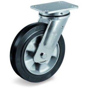 Elastic Rubber Tyre Bonded to Aluminium Centre, Electro Welded Swivel Top Plate Castor, EE MHD Duty