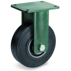 Vulcanised Sigma Elastic Rubber Tyre with Cast Iron Centre, Electro Welded Fixed Top Plate Castor, EE HD Duty