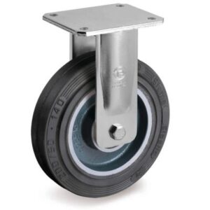 Vulcanised Sigma Elastic Rubber Tyre with Cast Iron Centre, Electro Welded Fixed Top Plate Castor, EE MHD Duty