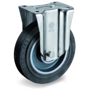 Vulcanised Sigma Elastic Rubber Tyre with Cast Iron Centre, Fixed Top Plate Castor, M Duty