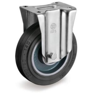 Vulcanised Sigma Elastic Rubber Tyre with Cast Iron Centre, Fixed Top Plate Castor, NL Duty
