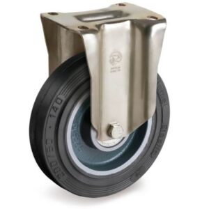 Vulcanised Sigma Elastic Rubber Tyre with Cast Iron Centre, Fixed Top Plate Castor, P Duty