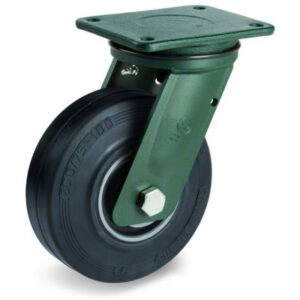 Vulcanised Sigma Elastic Rubber Tyre with Cast Iron Centre, Electro Welded Swivel Top Plate Castor, EE HD Duty