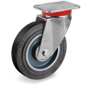 Vulcanised Sigma Elastic Rubber Tyre with Cast Iron Centre, Swivel Top Plate Castor, EP Duty