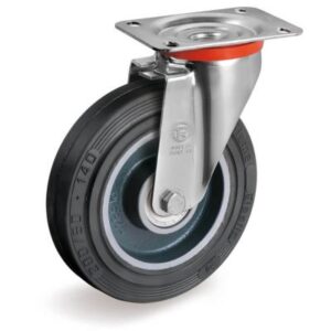 Vulcanised Sigma Elastic Rubber Tyre with Cast Iron Centre, Swivel Top Plate Castor, NL Duty