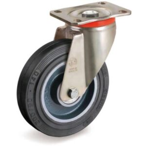 Vulcanised Sigma Elastic Rubber Tyre with Cast Iron Centre, Swivel Top Plate Castor, P Duty