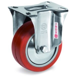 Red Non-Marking Silicon Rubber Tyre with Aluminium Centre, Stainless Steel Fixed Top Plate Castor, NLX Duty