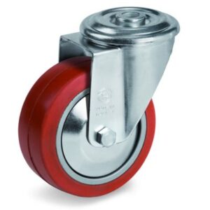 Red Non-Marking Silicon Rubber Tyre with Aluminium Centre, Bolt Hole Castor, NL Duty