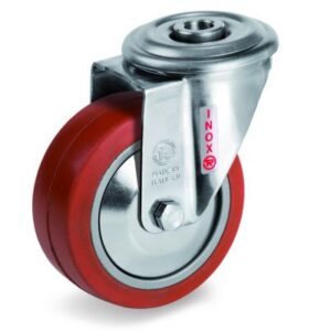 Red Non-Marking Silicon Rubber Tyre with Aluminium Centre, Stainless Steel Bolt Hole Castor, NLX Duty