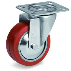 Red Non-Marking Silicon Rubber Tyre with Aluminium Centre, Swivel Top Plate Castor, NL Duty