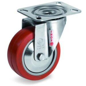 Red Non-Marking Silicon Rubber Tyre with Aluminium Centre, Stainless Steel Swivel Top Plate Castor, NLX Duty