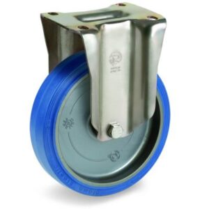 Blue Non-Marking Sigma Elastic Tyre Bonded to Polyamide 6 Centre, Fixed Top Plate Castor, P Duty
