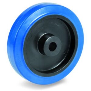 Blue Non-Marking Elastic Rubber Tyre with Black Polyamide 6 Centre, Wheel, Plain Bore