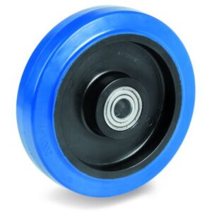 Blue Non-Marking Elastic Rubber Tyre with Black Polyamide 6 Centre, Wheel, Ball Bearing