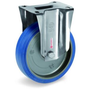 Blue Non-Marking Sigma Elastic Tyre Bonded to Polyamide 6 Centre,Stainless Steel Fixed Top Plate Castor, NLX Duty