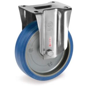 Blue Non-Marking Sigma Elastic Tyre Bonded to Polyamide 6 Centre,Stainless Steel Fixed Top Plate Castor, PX Duty