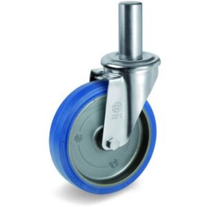 Blue Non-Marking Sigma Elastic Tyre Bonded to Polyamide 6 Centre, Bolt Hole Castor with Solid Stem , NL Duty