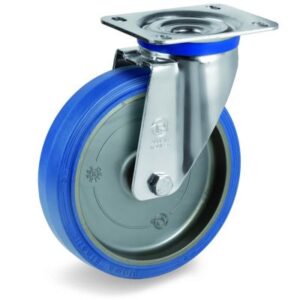 Blue Non-Marking Sigma Elastic Tyre Bonded to Polyamide 6 Centre, Swivel Top Plate Castor, M Duty