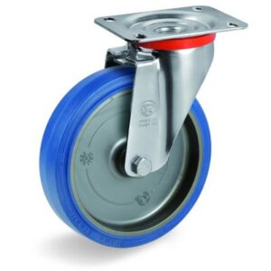 Blue Non-Marking Sigma Elastic Tyre Bonded to Polyamide 6 Centre, Swivel Top Plate Castor, NL Duty