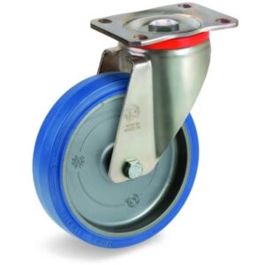 Blue Non-Marking Sigma Elastic Tyre Bonded to Polyamide 6 Centre, Swivel Top Plate Castor, P Duty
