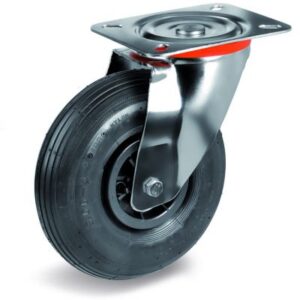 Pneumatic Tyre with Plastic Centre, Swivel Top Plate Castor with Ribbed Tyre, NL Duty