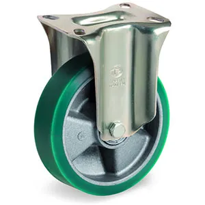 TR Roll Elastic Polyurethane with Thin Tyre and Aluminium Centre, Fixed Top Plate Castor, P Duty