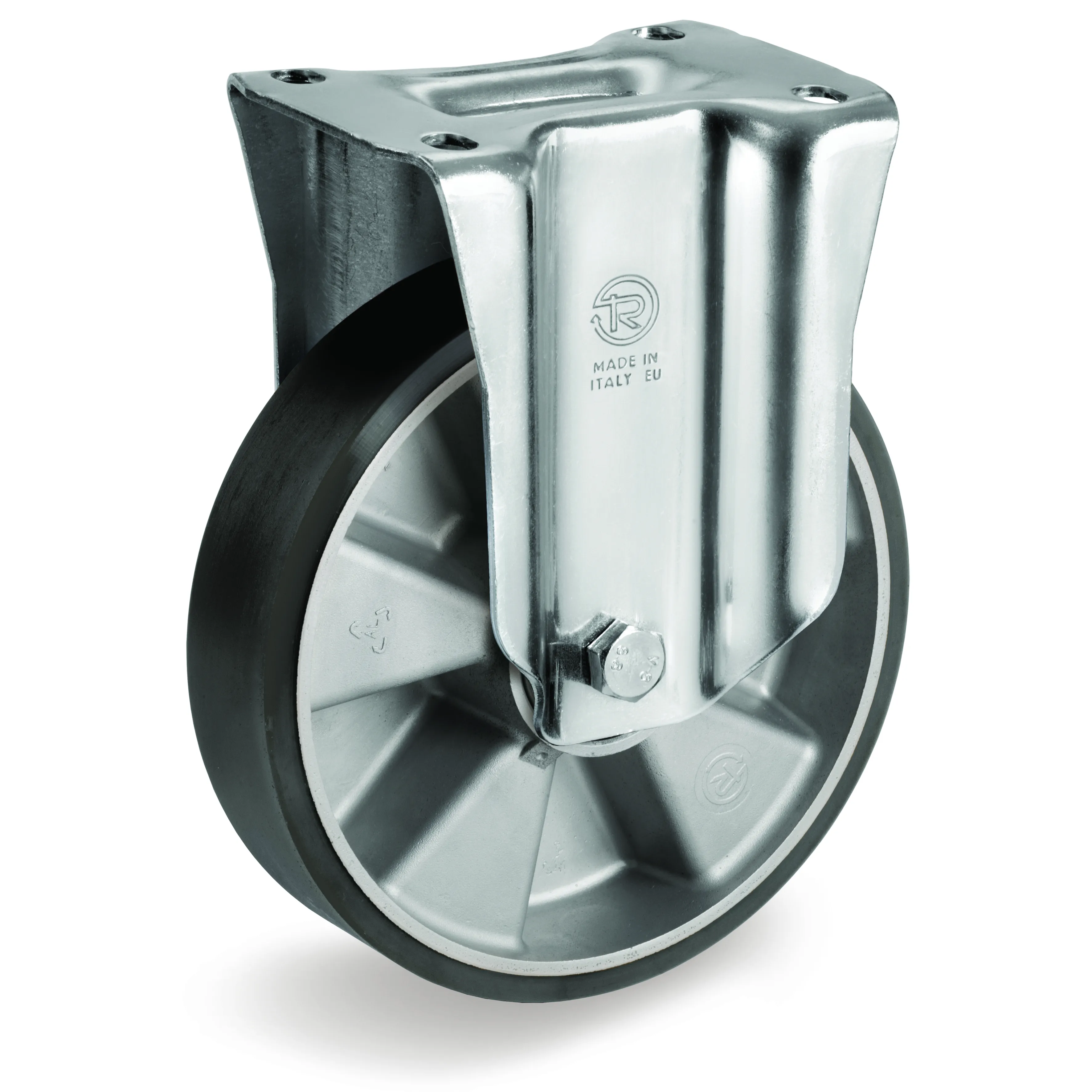 TR Polyurethane Tyre with Electrical Resistance and Aluminium Centre, Fixed Top Plate Castor, NL Duty