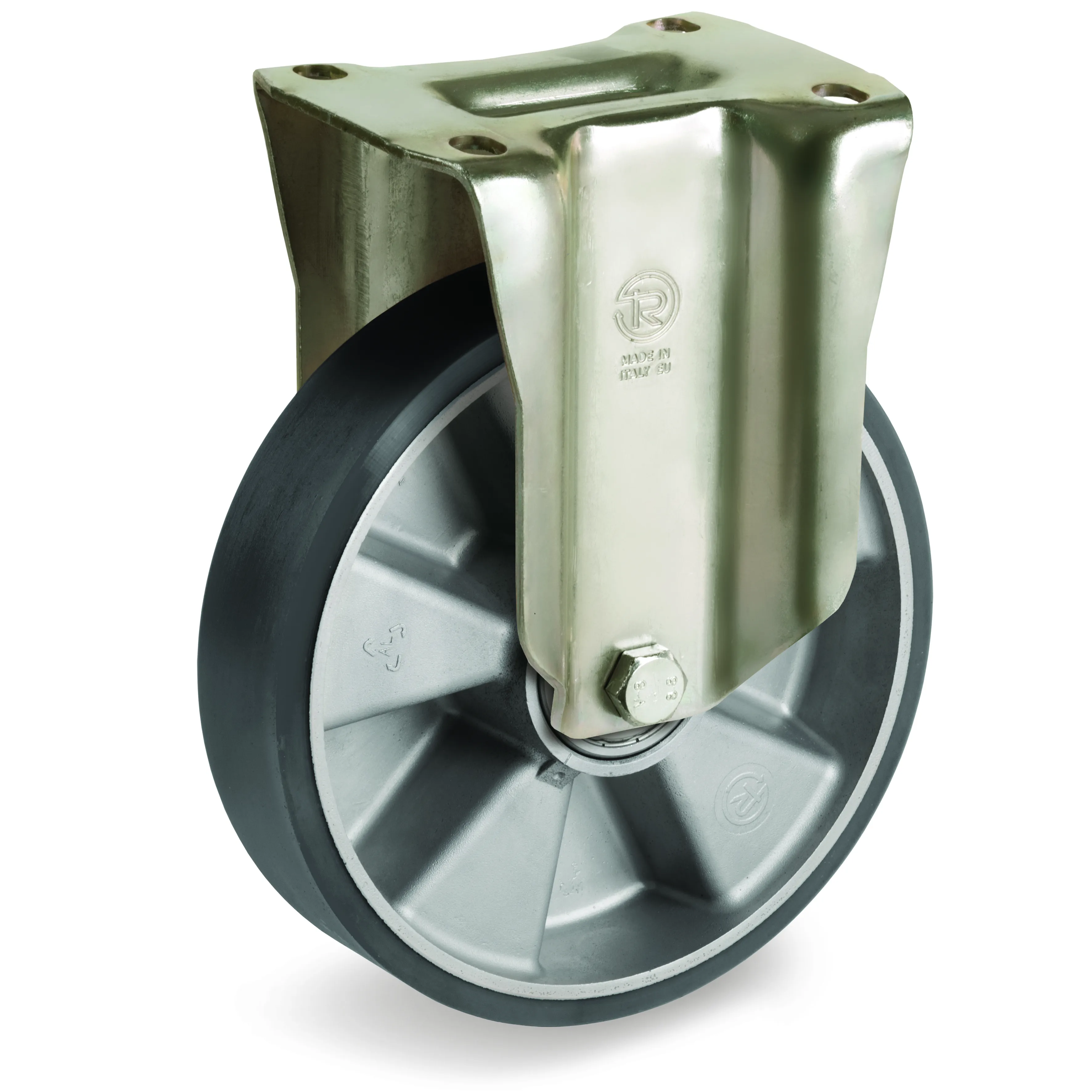 TR Polyurethane Tyre with Electrical Resistance and Aluminium Centre, Fixed Top Plate Castor, P Duty